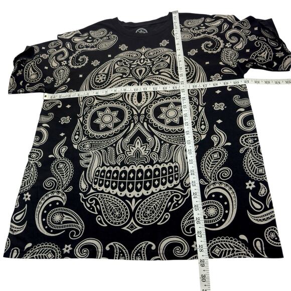 Black Goth Graphic T-Shirt L Los Muertos Sugar Skull Paisley Y2k ODM Tattoo Art - Picture 5 of 6